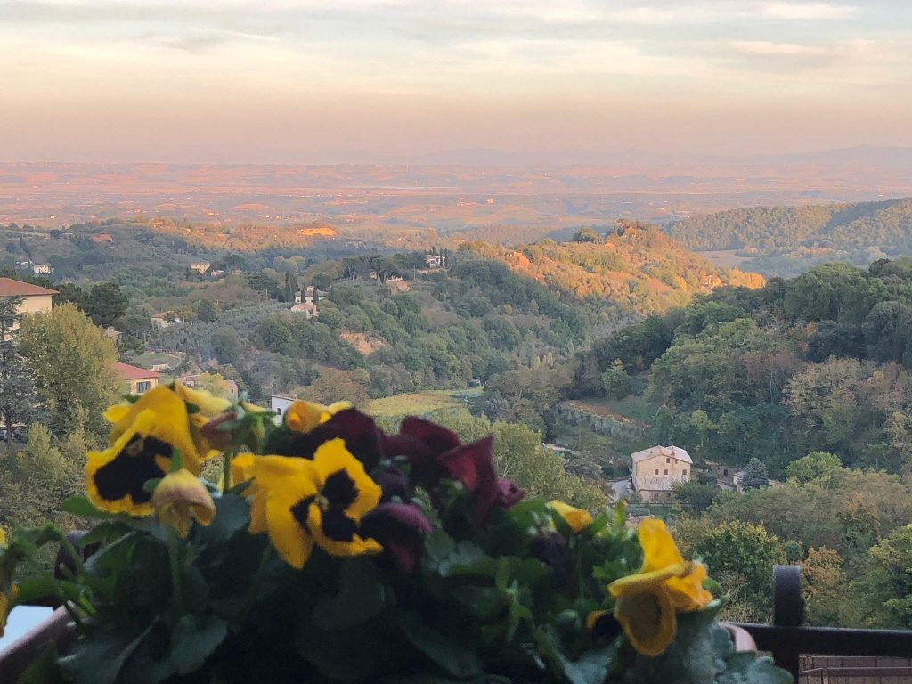 Looking out over the beautiful rolling hills of Tuscany at Sunset